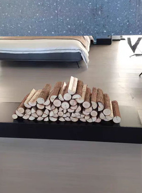 户外木柴原木壁炉取暖木头背景墙客厅H装饰饭店民宿木材篝火野炊