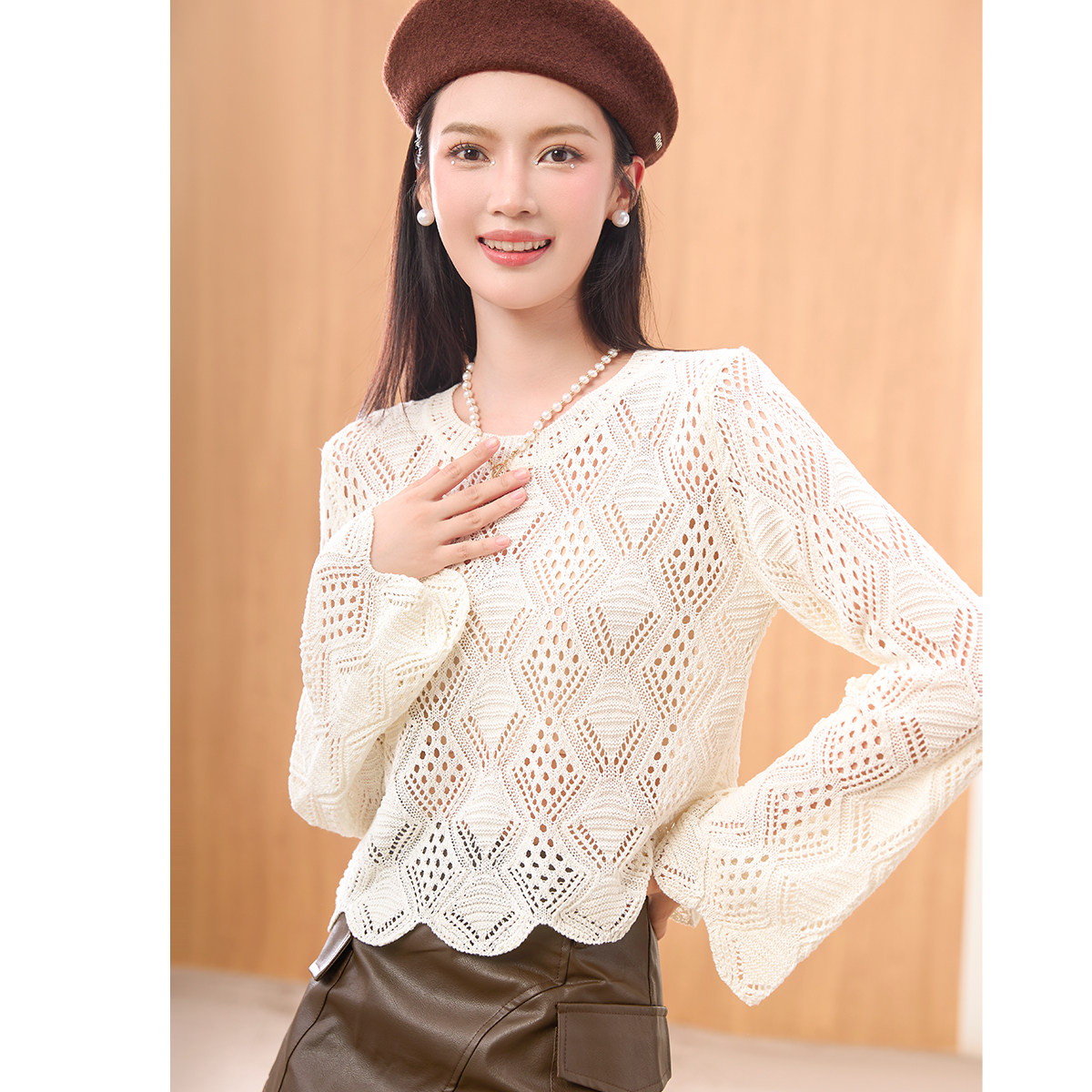 钩花镂空薄款针织衫女2025早秋新款宽松显瘦外搭罩衫时尚百搭上衣