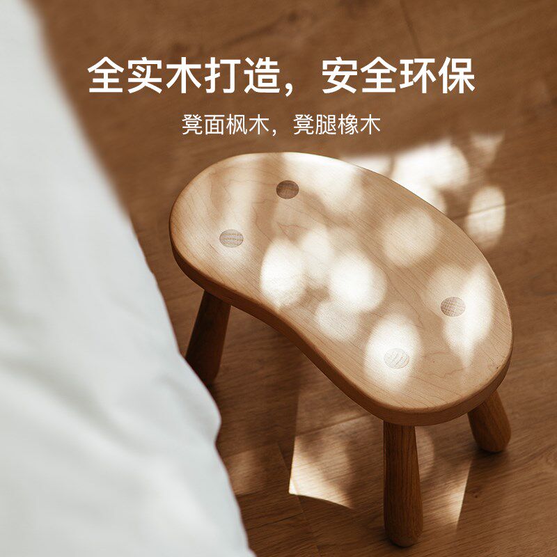 实木儿童凳客厅小圆凳幼儿园宝宝矮I凳木头白色奶油风换鞋凳