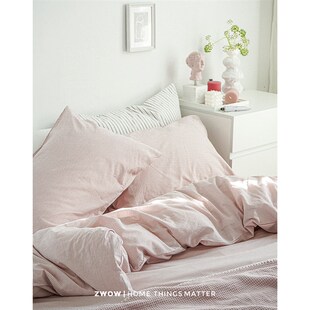 造卧zwow条纹水洗棉粉色床品夏季G夏少女四件套网红床单被套件