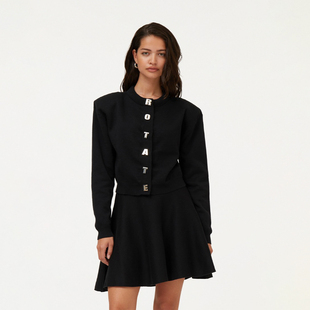 外套 Rotate 针织开衫 短款 Firm 黑色垫肩字母纽扣修身