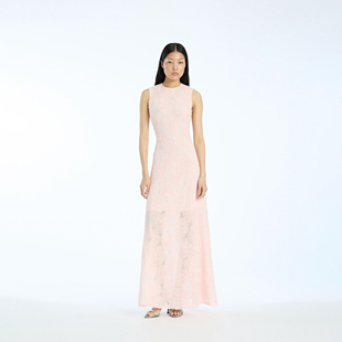 连衣裙纱裙 背心长款 Rotate 浅粉色优雅花卉刺绣收腰圆领网纱无袖