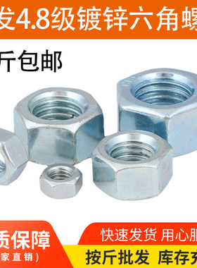 4.8级铁镀锌六角螺母螺帽螺栓螺丝帽大全M2M3M4M5M6M8M10M12M24