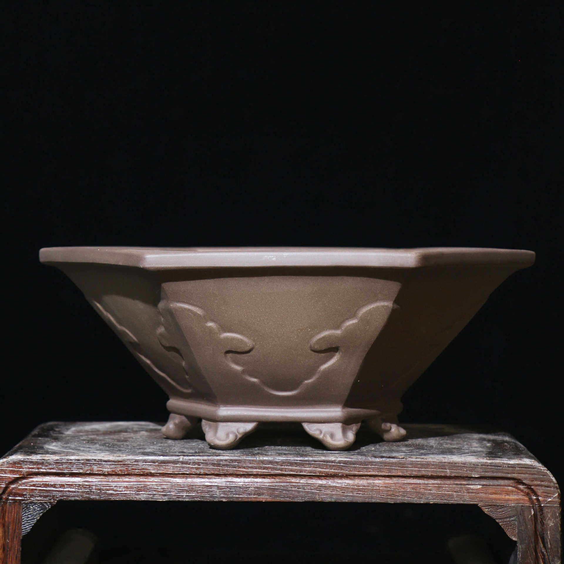 紫砂花盆六方六角盆景盆桌面盆栽大号如意手工盆斗笠盆斗盆杜喜亮