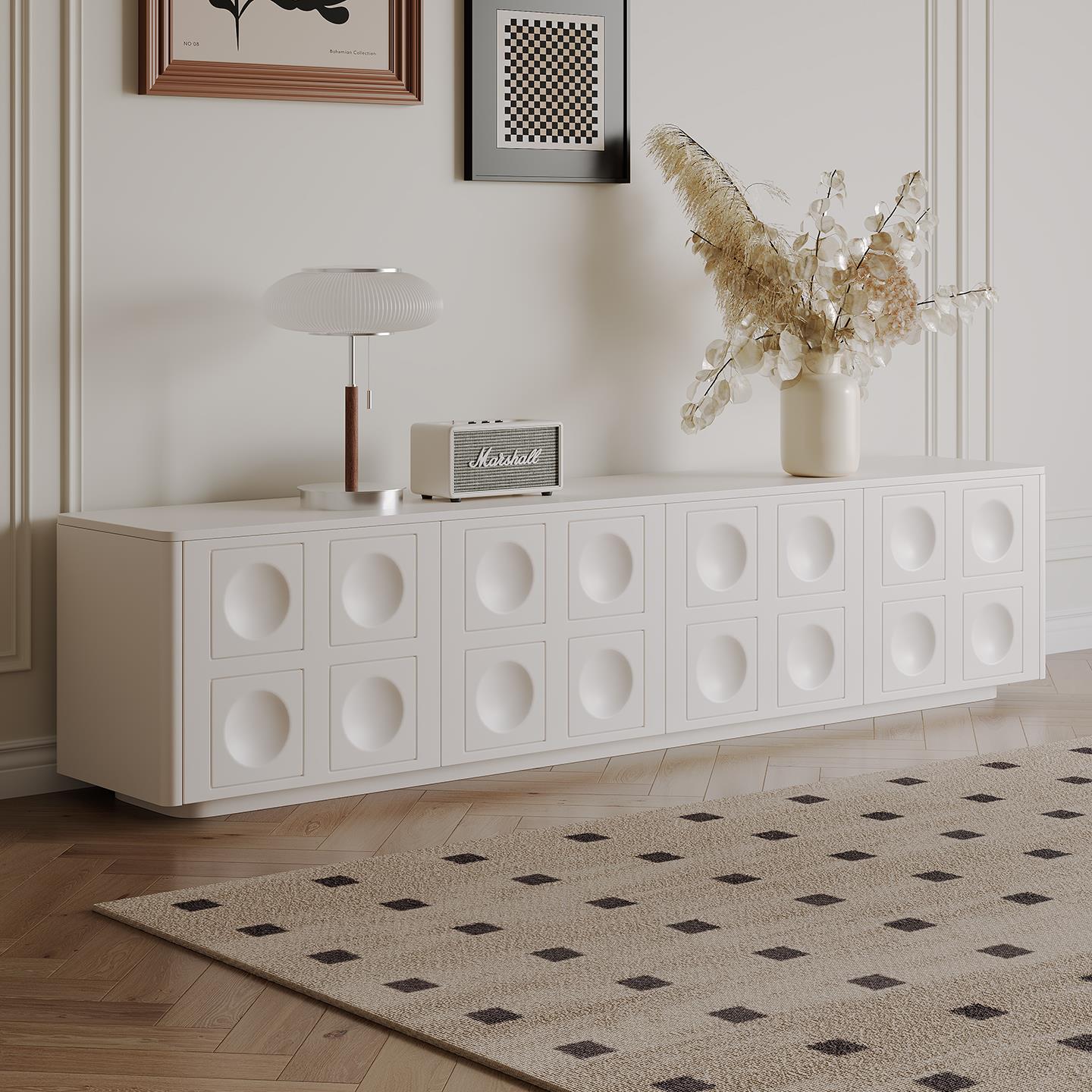 法式电视柜全实木简约覆古奶油风白色客厅落地家用小户型烤漆新款