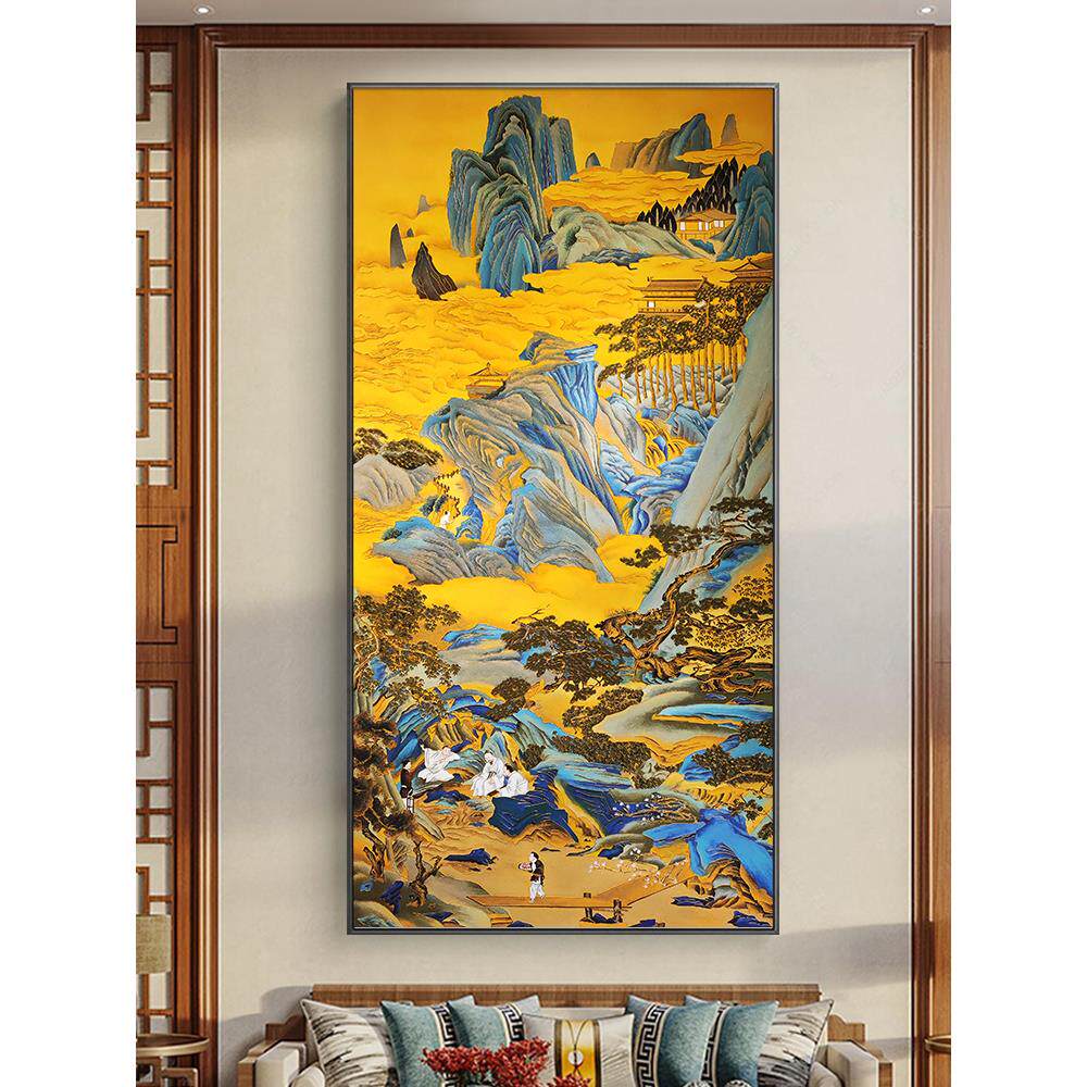新中式掐丝珐琅彩工艺画入户玄关装饰画竖版仙境风景客厅别墅挂画