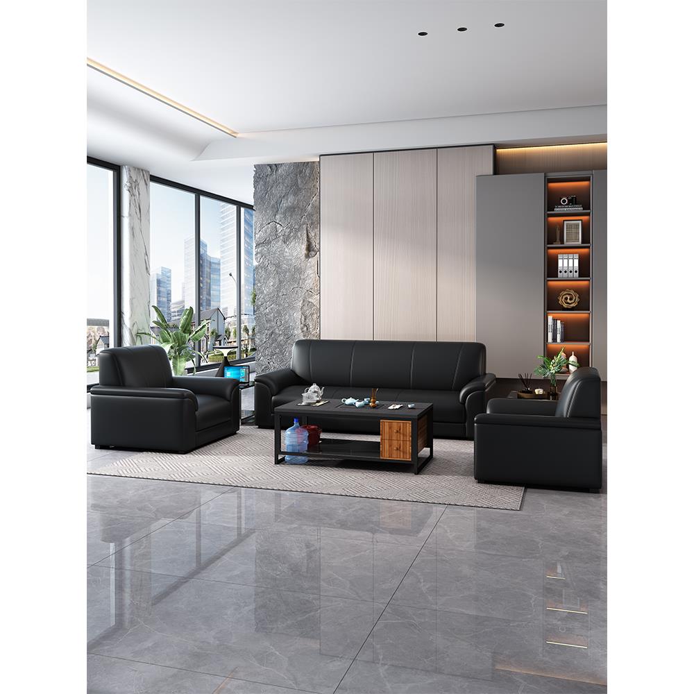 办公室沙发简约现代商务茶几组合套装洽谈会客接待办公沙发三人位