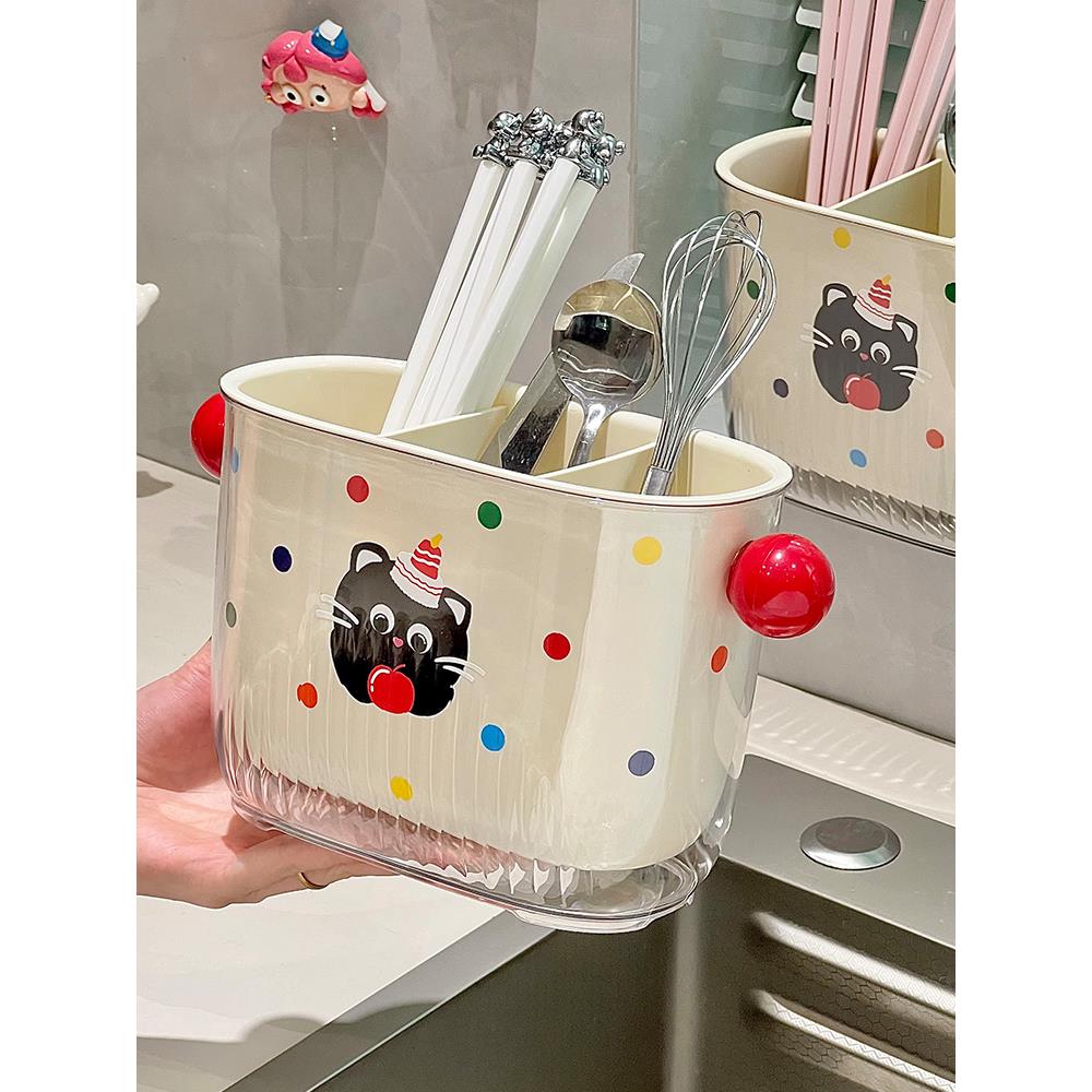 生活一角 筷子收纳盒双层加厚家用厨房餐具沥水筷笼桌面置物架