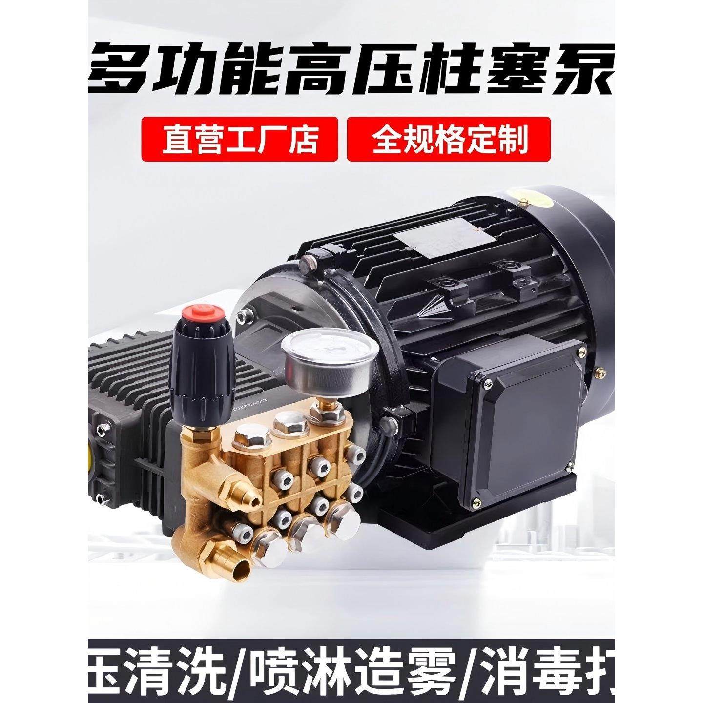 高压清洗机国标纯铜电机加泵头220V380V商用洗车机喷雾柱塞泵