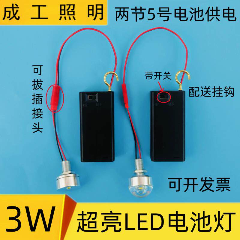 3WLED电池灯泡3VLED灯珠创意小夜灯灯笼模型手工迷你小灯泡带开关