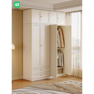 YDD法式奶油白钢制衣柜家用卧室柜子推拉门金属衣柜小户型省空间