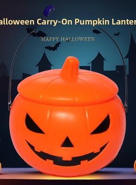 The fate 万圣节南瓜灯儿童手提南瓜桶装饰糖果罐发光灯笼圣诞节