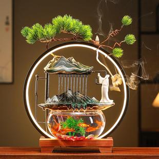 开 业礼品招财摆件陶瓷客厅小型桌面办公室简约鱼缸喷泉循环水流