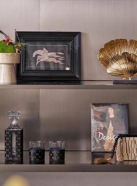 美式覆古客厅展示柜摆件酒具摆画银杏叶摆件组合套装软装搭配设计