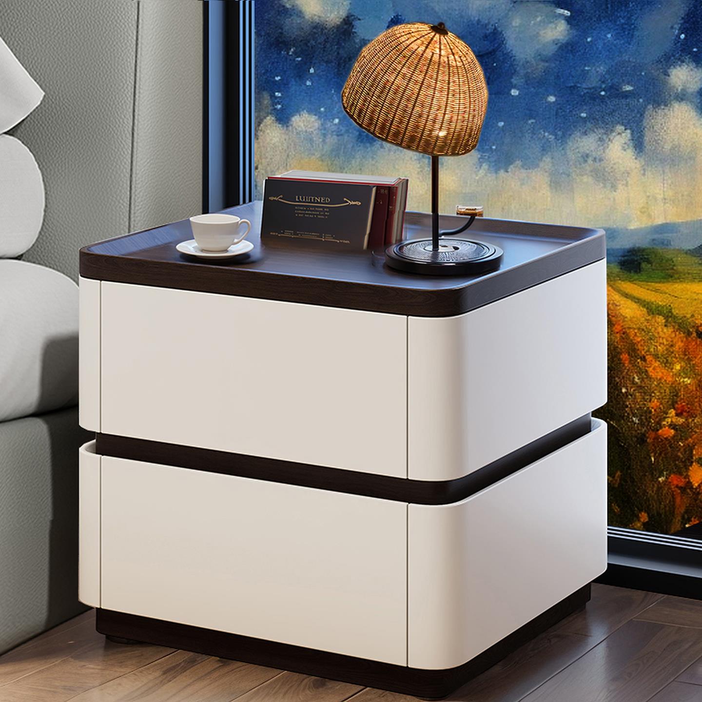 实木床头柜现代简约轻奢2025新款家用高级感床边柜带密码锁储物柜