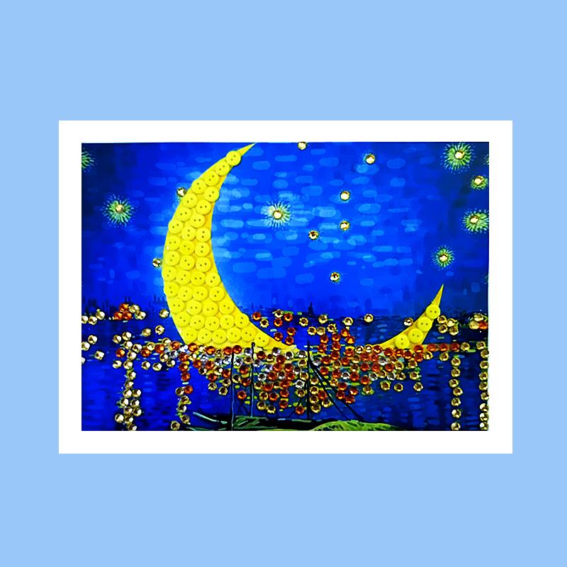 星空月夜 儿童手工diy制作学生亲子活动纽扣画材料创意装饰画图片