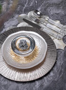 轻奢摆台餐具饰品样板间售楼处软装搭配西餐盘高级感电镀银色平盘