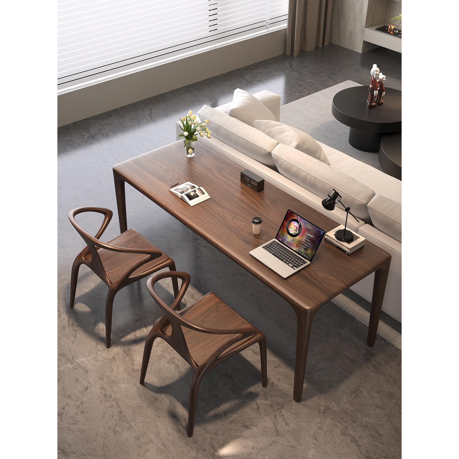 北欧胡桃木电脑桌家用卧室客厅沙发后书桌双人学习办公桌长条桌椅