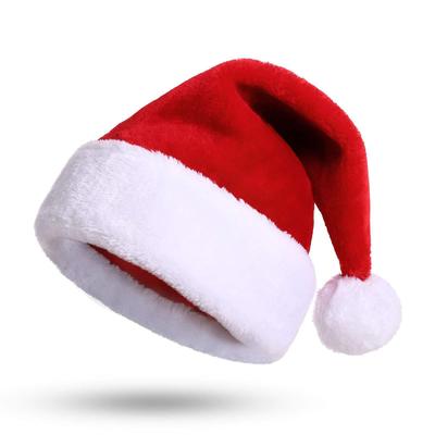 加绒加厚圣诞帽成人儿童圣诞节装饰品绒毛红白格Fluffy Santa hat