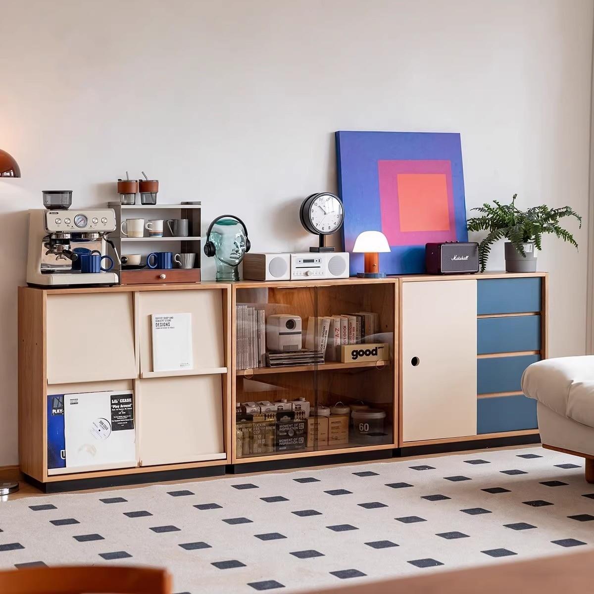 时光模块柜实木书柜覆古矮柜中古风家用客厅多功能储物柜组合柜