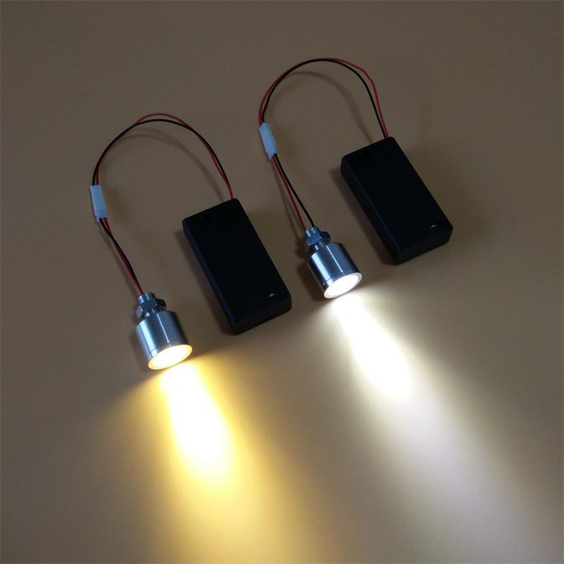 led电池盒一拖二迷你1W小射灯模型盒展示柜台模型聚光彩色小灯泡