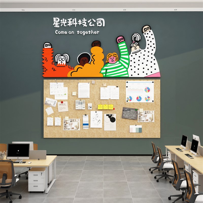 毛毡板办公室f氛围布置公司企业文化墙公告栏员工风采照片展示贴