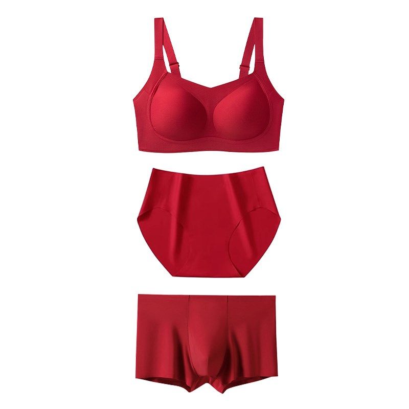 大码红色结婚内衣内裤新娘新郎情侣套装大胸显小夏季W薄款男士女