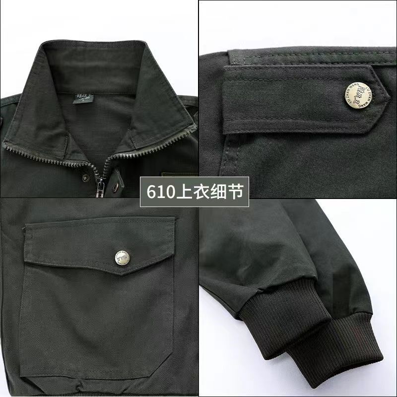 春秋男电焊工工作服套装加厚防烫劳保服军绿长袖耐.磨工地工装