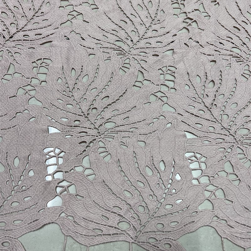 重工水溶刺绣布料 纯色浅粉镂空树叶衬衫连衣裙蕾丝面料