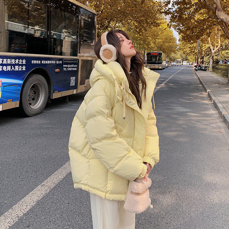 奶黄色羽绒棉服女冬季2024新款短款小个子韩系学生面包服棉衣外套