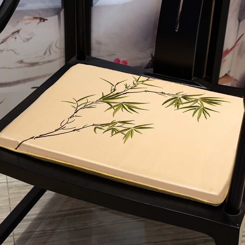 中式椅垫翠竹刺i绣仿古沙发坐垫圈椅太师椅餐椅海绵垫防滑薄款定