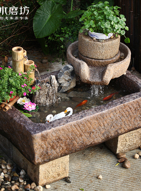中式庭院假山流h水景观喷泉阳台招财鱼池户外花园装饰造景水池摆