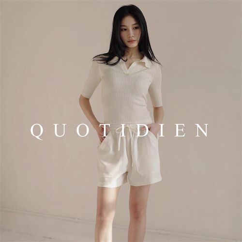 QUOTIDIEN丨丝光感醋酸抗皱白色抽绳休闲短裤