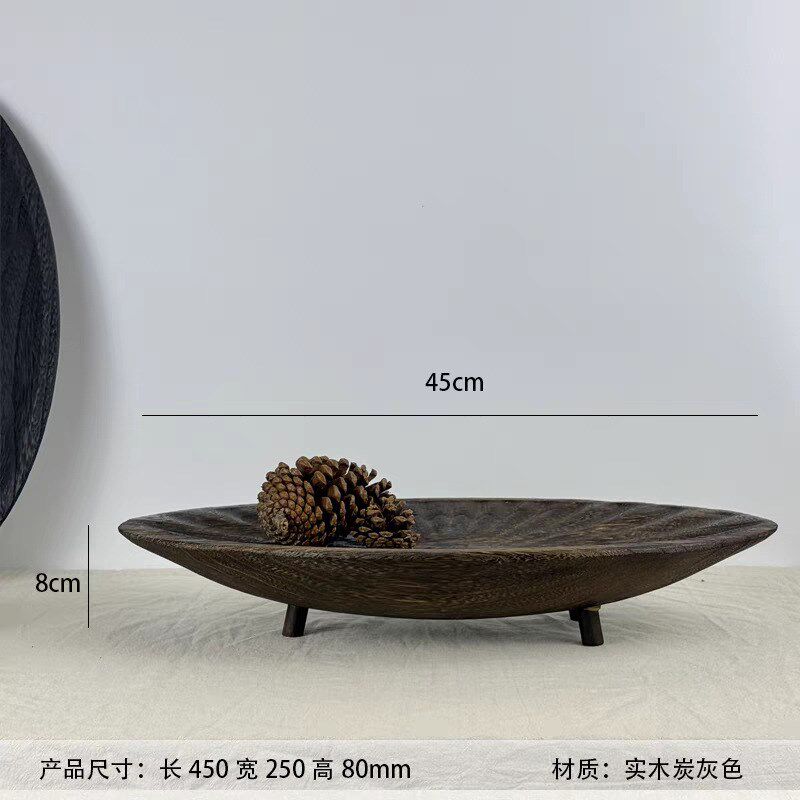 侘寂风碳化木f果盘黑色手做椭圆桐木炭化木装饰盘民宿酒店托盘摆