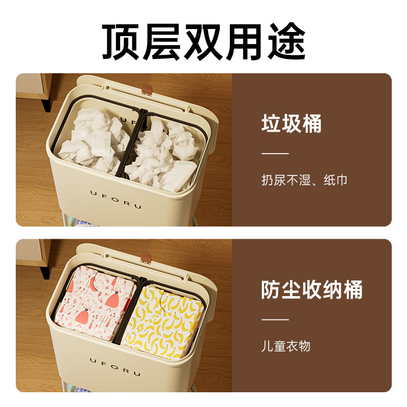 儿童房垃圾桶家用母婴用品收纳神器厨房高款置物架可W移动多层夹