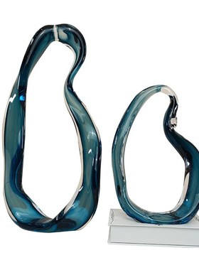 现代简约水晶玻璃飘带摆件样板房售楼部客厅玄关T家居高档软装饰