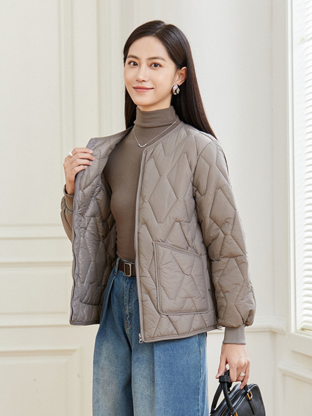 拉炼保暖棉服外套女羽绒棉轻薄防寒服短款长袖螺纹收口小棉袄棉衣