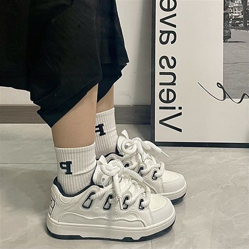冬季美式板鞋加绒白色面包鞋男y潮 低帮增高情侣小众休闲运动鞋女