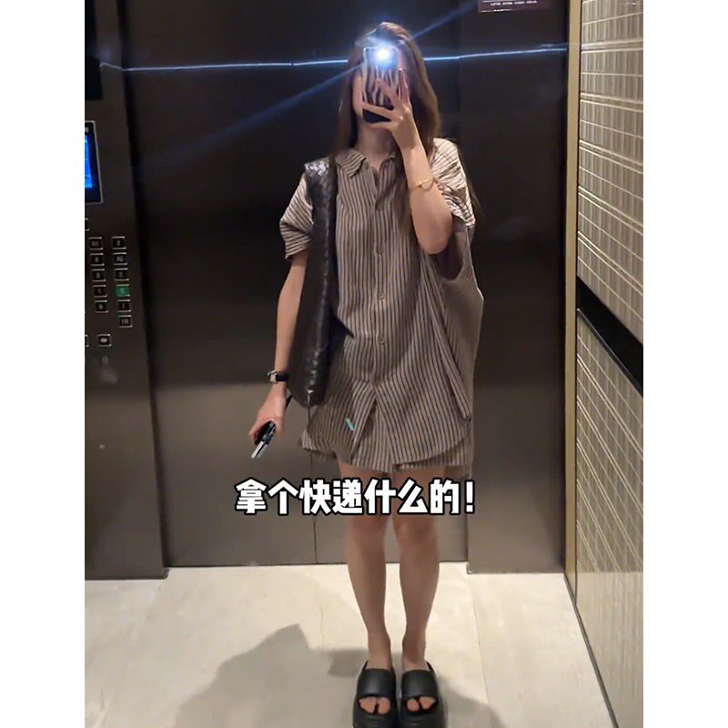 睡衣女士夏季新款纯棉纱布全棉条纹女款中袖短裤宽松家居服套装薄