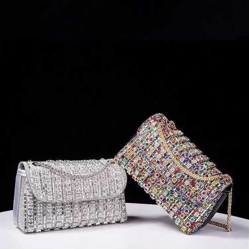 2024新款包包女高级感水钻包包女时尚链条小方包手拿单肩斜挎包