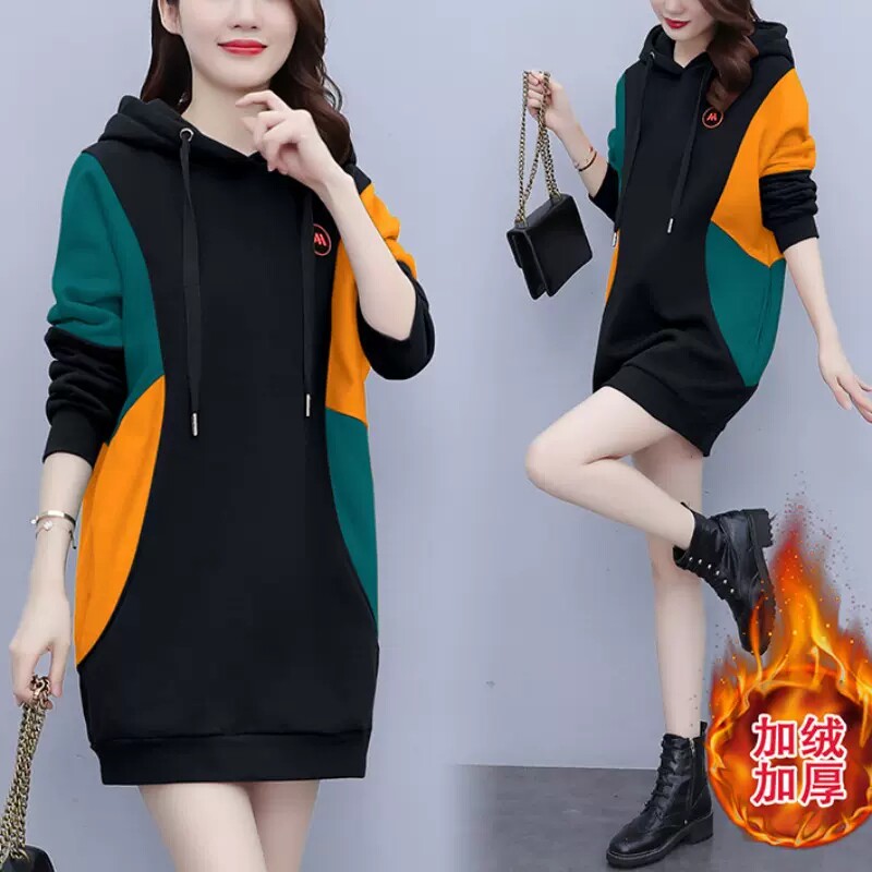 加绒加厚女士卫衣中长款2024秋冬季新款小个子爆款上衣设计感小众