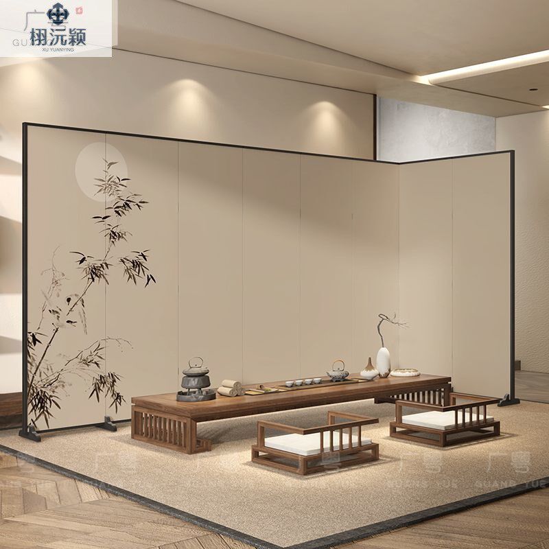 茶室折叠移动遮挡装饰折屏布艺屏风D隔断客厅入户玄关新中古办公