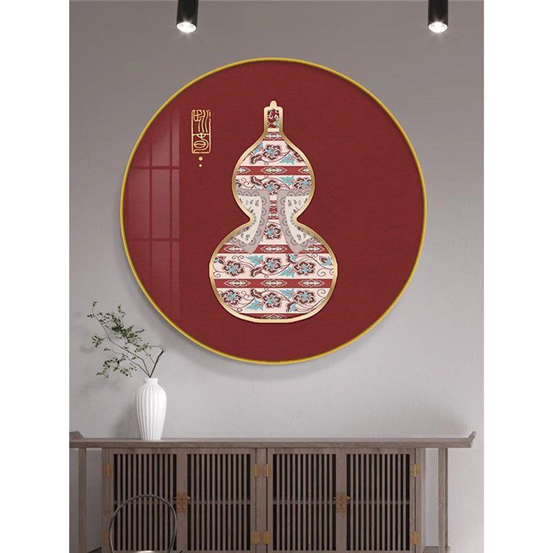 葫芦福禄临门玄关圆o形画新中式古典挂画客餐厅装饰画过道走廊壁