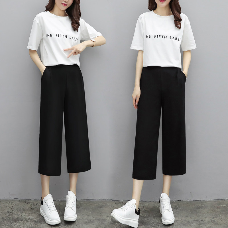 2025新款冰丝阔腿裤女夏季薄款高腰垂感七分裤黑色宽松直筒休闲裤