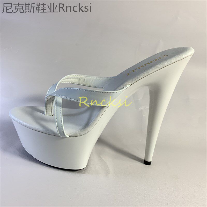 夏季新款真皮包头漏趾高跟鞋女鞋细跟凉拖鞋女外穿超高跟拖鞋女士