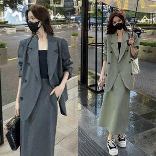 大码 胖mm时尚 女装 半身裙套装 西服外套200斤 宽松高级廓形西装 秋季