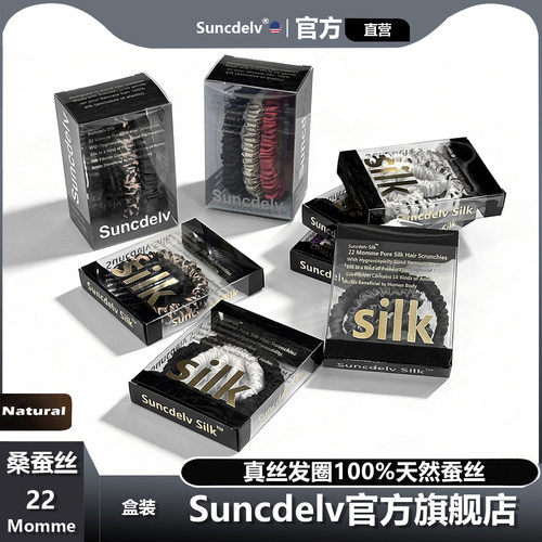 SUNCDELV小黑盒真丝成人女发圈发绳 简约小肠丝绸皮筋发带发饰