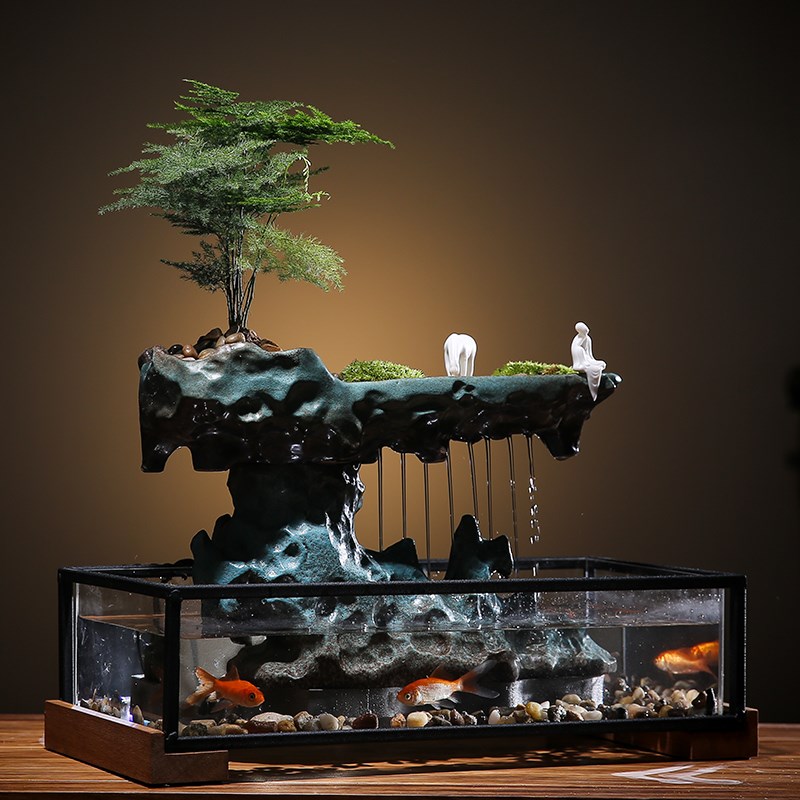 创意流水喷泉摆件客厅家居桌面中式景观风水招财鱼缸乔迁开业礼品