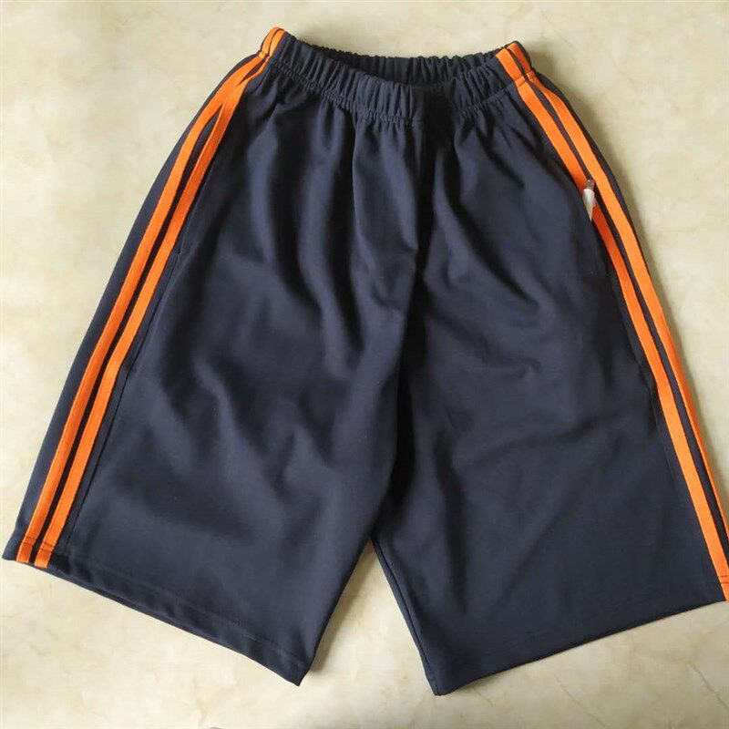 夏季学生校服裤藏蓝色两道橘色杠宽松短裤卫裤直筒运动裤薄款定制