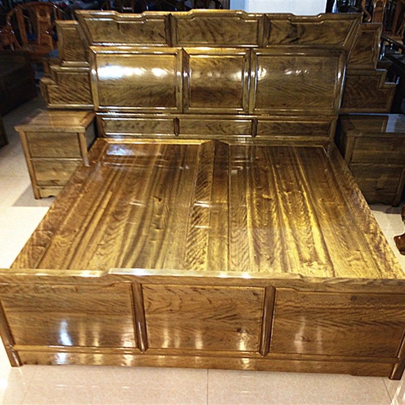 金丝楠木家具床全小叶桢楠床明式床双人床红木古V典床床带头柜床